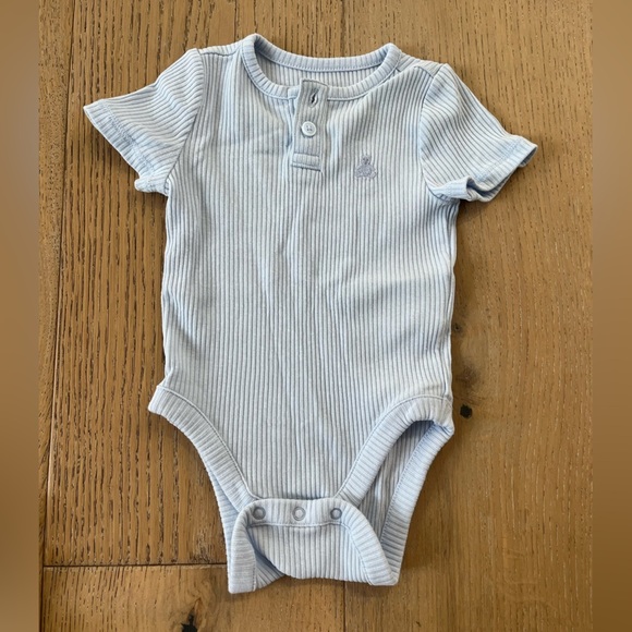 Baby Gap 0-3 month Onsie short sleeve branan bear Tan Stripe Blue Ribbed Neutral - Picture 7 of 10